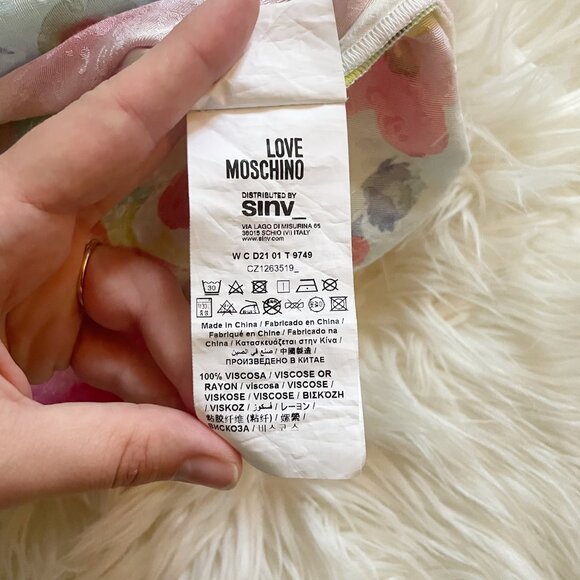 Love Moschino Size M Multicolour Floral Print Short Ruched Sleeve Blouse Top - Picture 7 of 7